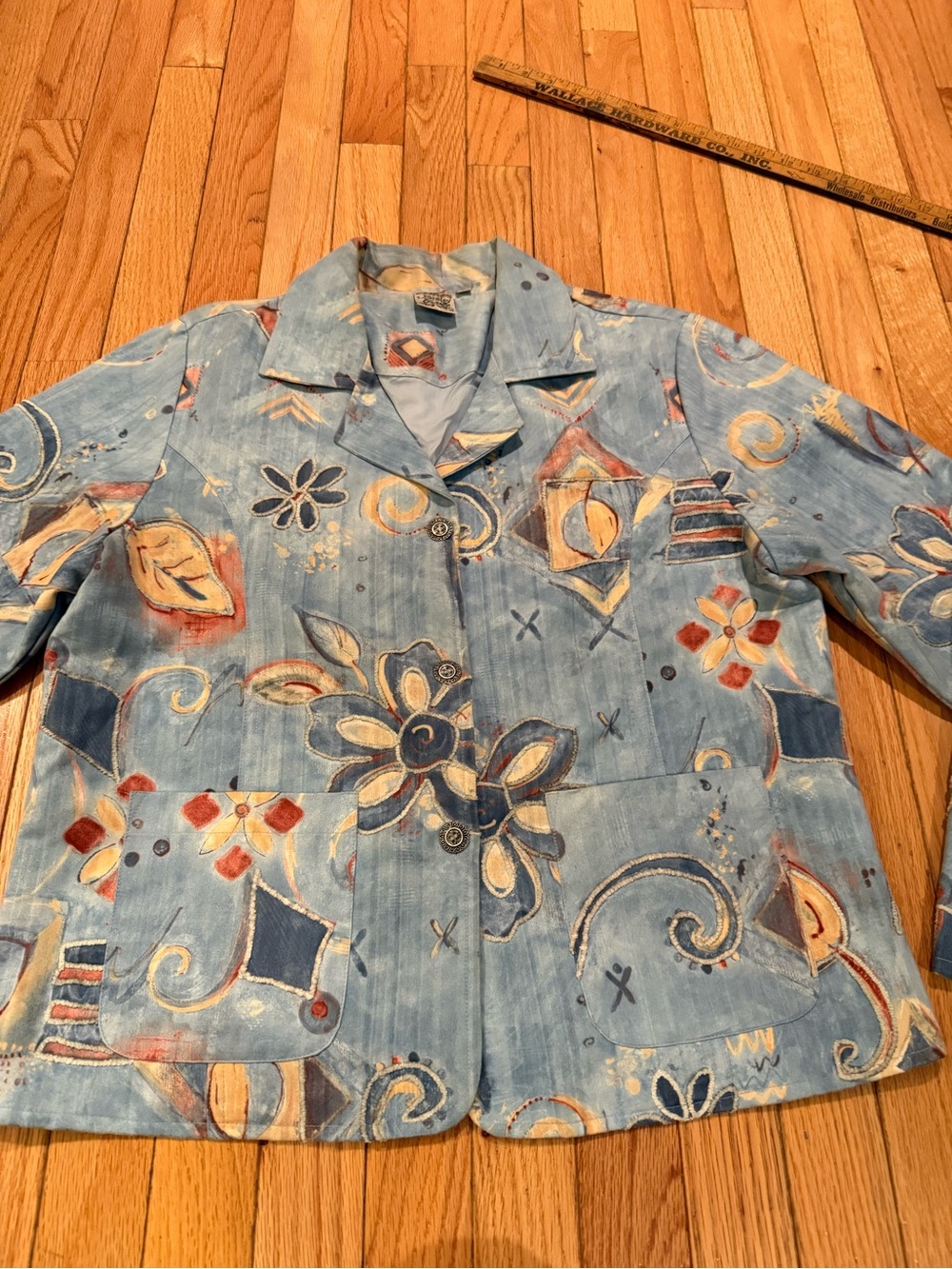 Floral Textured Jacket - Blue & Multicolor Size M art to wear - Picture 3 of 9